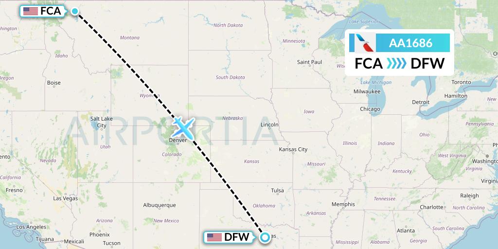 AA1686 American Airlines Flight Map: Kalispell to Dallas
