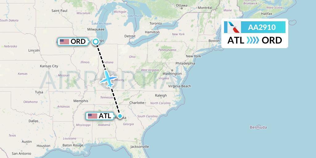 AA2910 American Airlines Flight Map: Atlanta to Chicago
