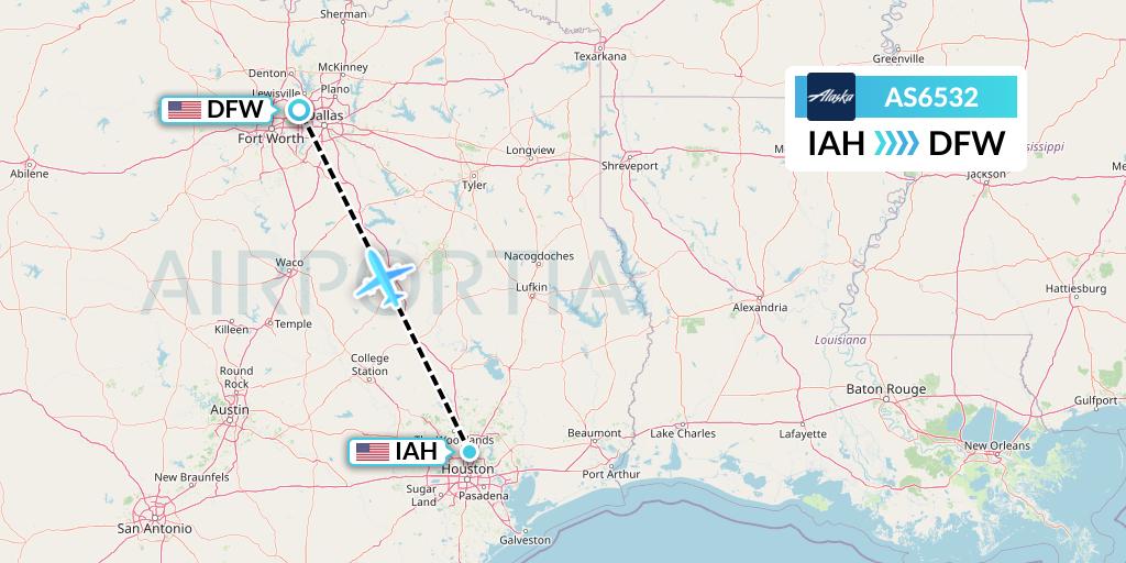 AS6532 Alaska Airlines Flight Map: Houston to Dallas