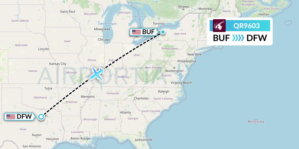 QR9603 Qatar Airways Flight Map: Buffalo to Dallas