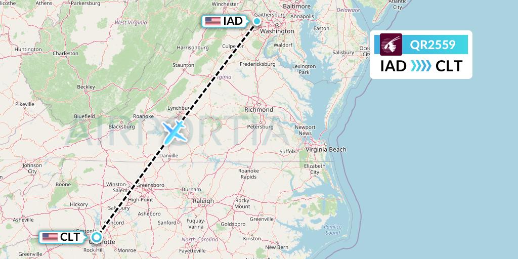 QR2559 Qatar Airways Flight Map: Washington to Charlotte