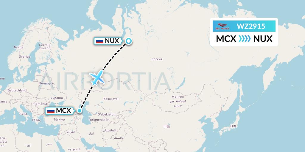WZ2915 Red Wings Flight Map: Makhachkala to Novy Urengoy