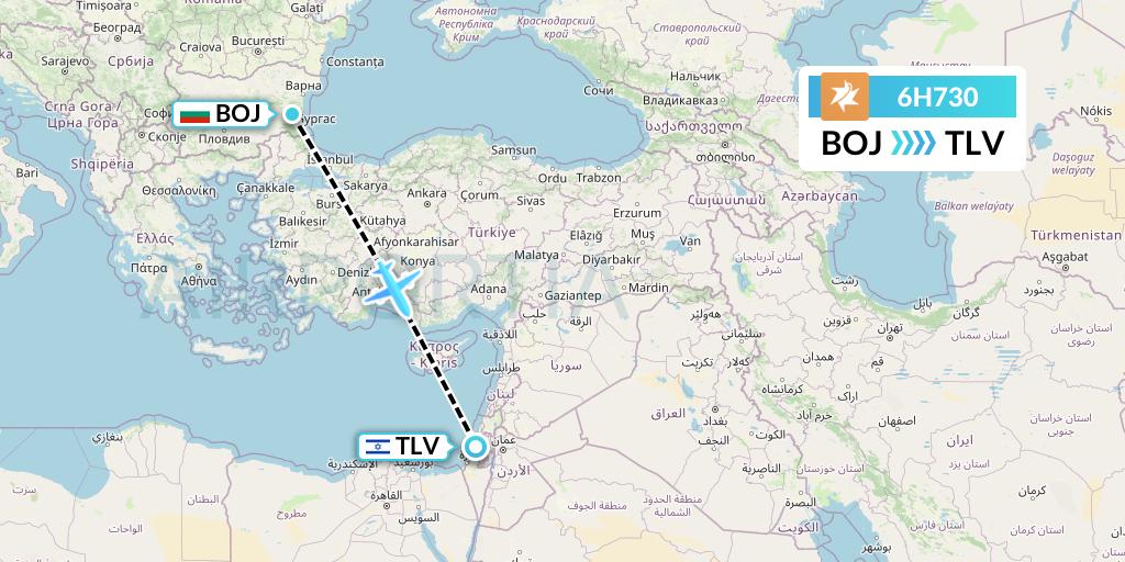 6H730 Israir Airlines Flight Map: Burgas to Tel Aviv