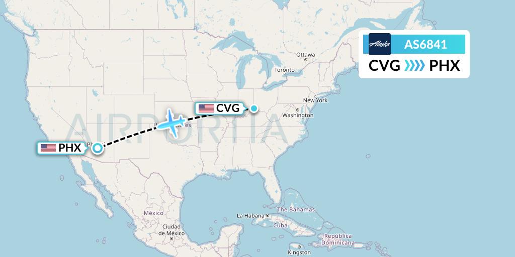 AS6841 Alaska Airlines Flight Map: Cincinnati to Phoenix