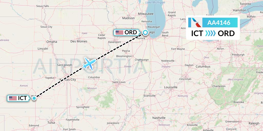 AA4146 American Airlines Flight Map: Wichita to Chicago