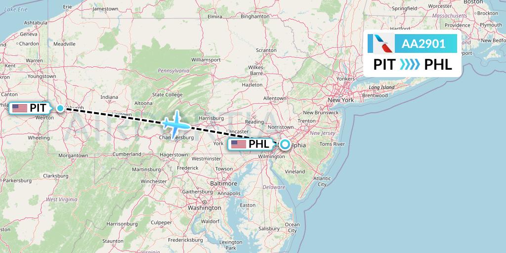 AA2901 American Airlines Flight Map: Pittsburgh to Philadelphia