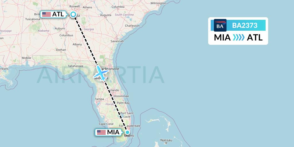 BA2373 British Airways Flight Map: Miami to Atlanta