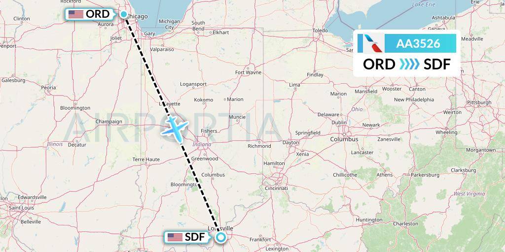 AA3526 American Airlines Flight Map: Chicago to Louisville