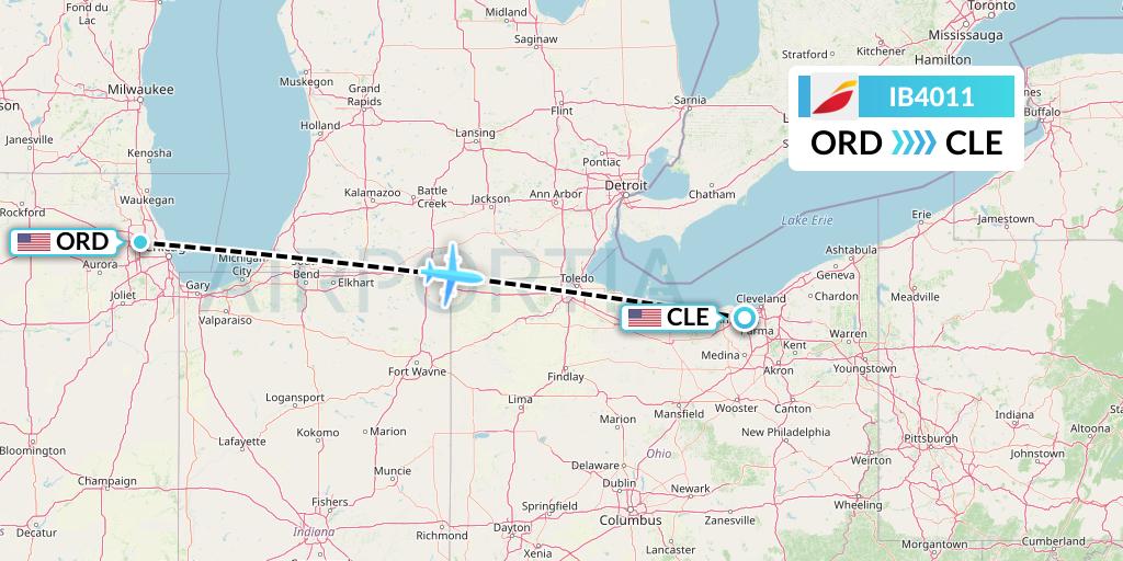 IB4011 Iberia Flight Map: Chicago to Cleveland