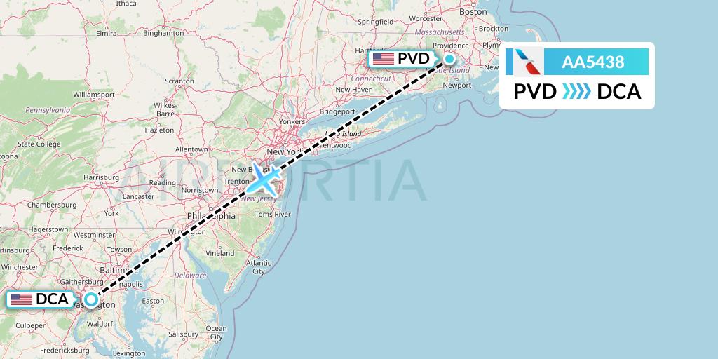 AA5438 American Airlines Flight Map: Providence to Washington