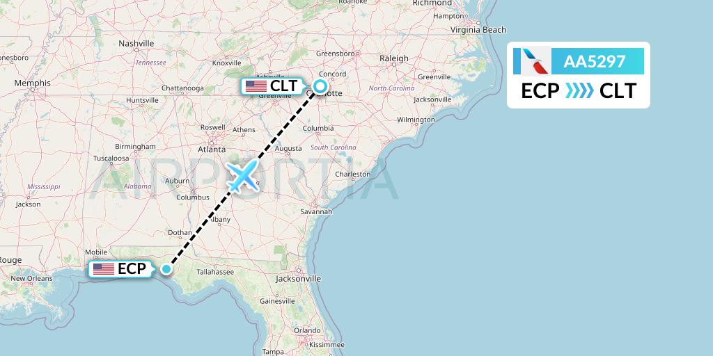 AA5297 American Airlines Flight Map: Panama City to Charlotte