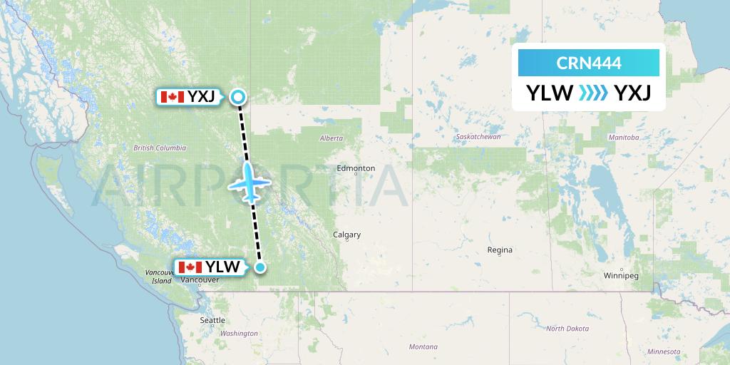 CRN444 Aerocaribbean Flight Map: Kelowna to Fort St. John