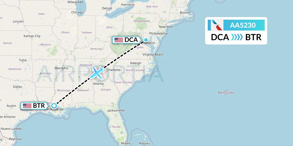 AA5230 American Airlines Flight Map: Washington to Baton Rouge