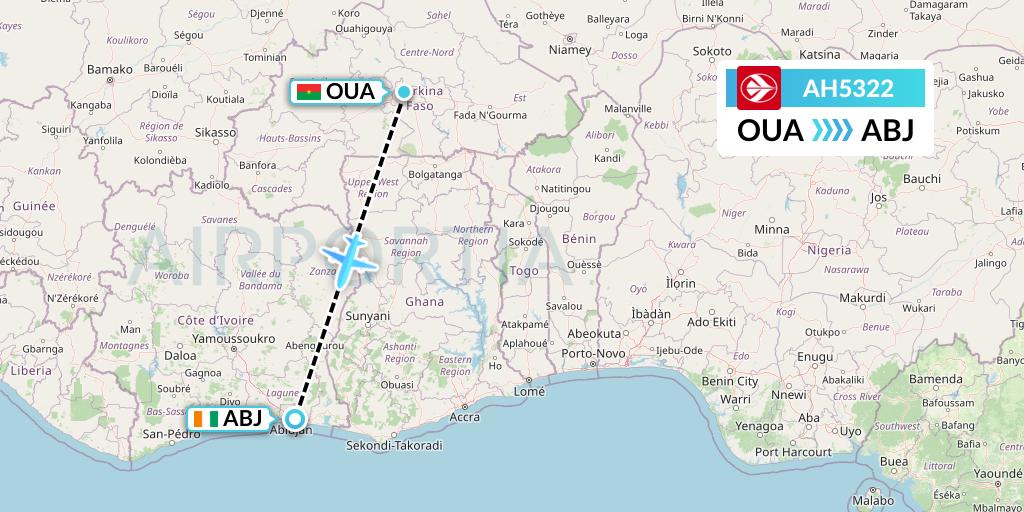 AH5322 Air Algerie Flight Map: Ouagadougou to Abidjan