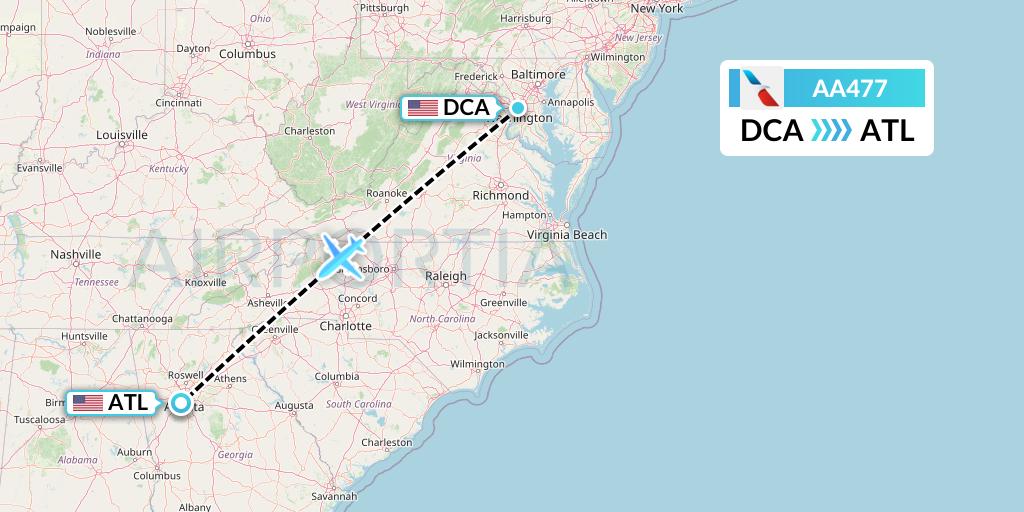 AA477 American Airlines Flight Map: Washington to Atlanta