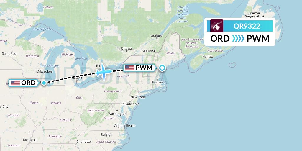 QR9322 Qatar Airways Flight Map: Chicago to Portland