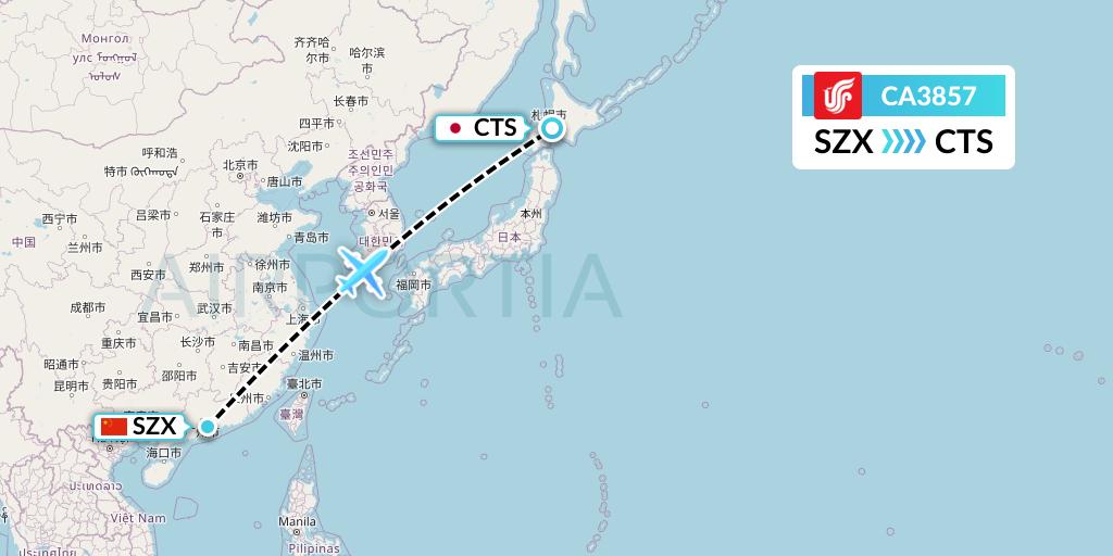 CA3857 Air China Flight Map: Shenzhen to Sapporo