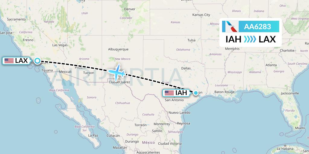 AA6283 American Airlines Flight Map: Houston to Los Angeles