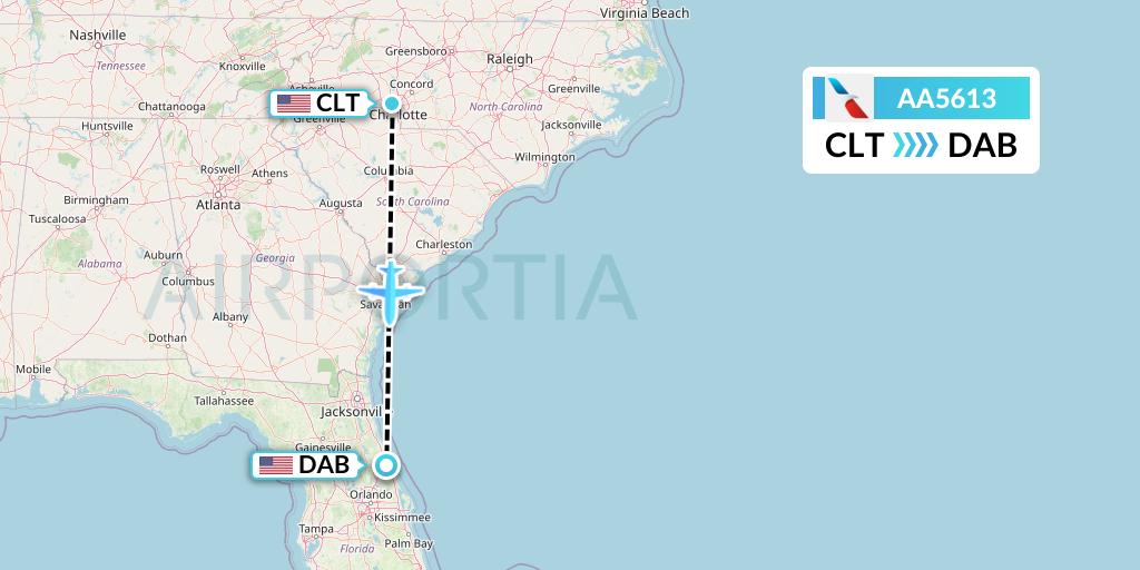 AA5613 American Airlines Flight Map: Charlotte to Daytona Beach