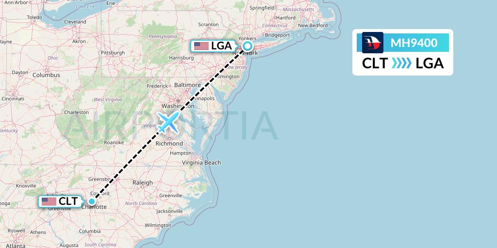 MH9400 Malaysia Airlines Flight Map: Charlotte to New York
