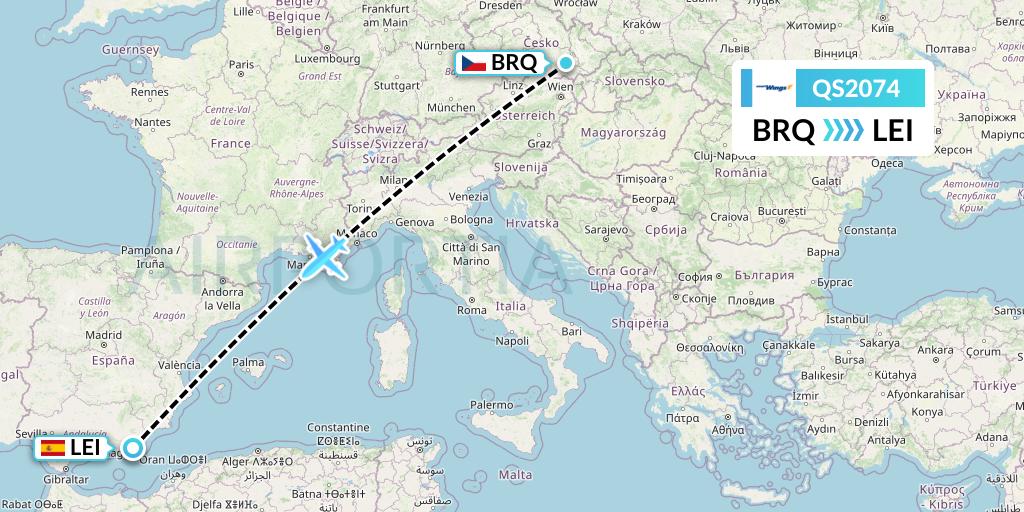 QS2074 Smartwings Flight Map: Brno to Almeria