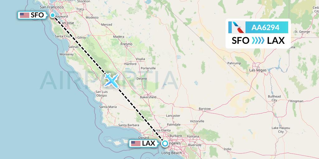 AA6294 American Airlines Flight Map: San Francisco to Los Angeles