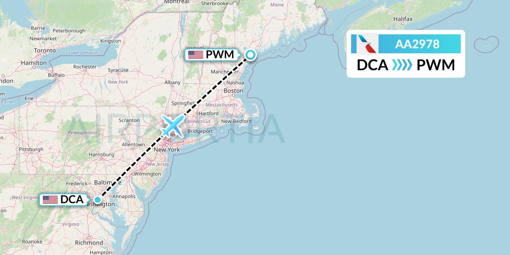 AA2978 American Airlines Flight Map: Washington to Portland