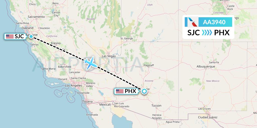 AA3940 American Airlines Flight Map: San Jose to Phoenix