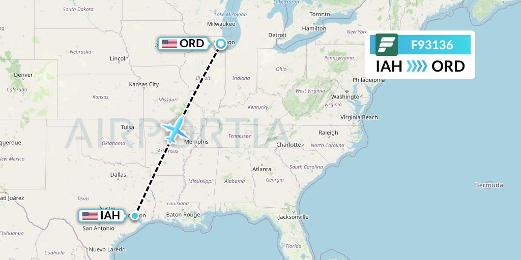 F93136 Frontier Airlines Flight Map: Houston to Chicago