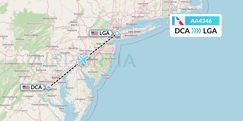 AA4346 American Airlines Flight Map: Washington to New York