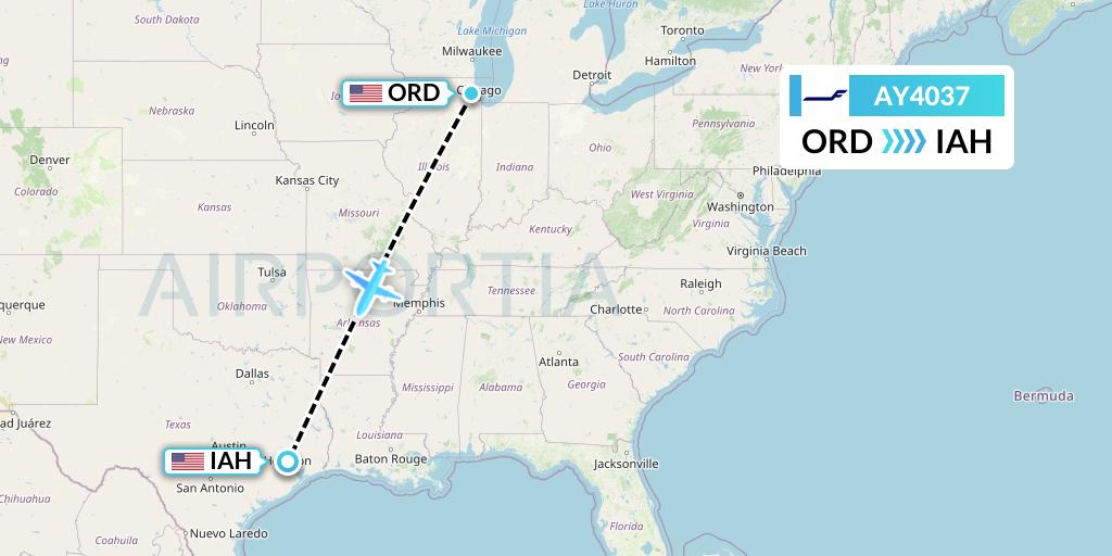 AY4037 Finnair Flight Map: Chicago to Houston