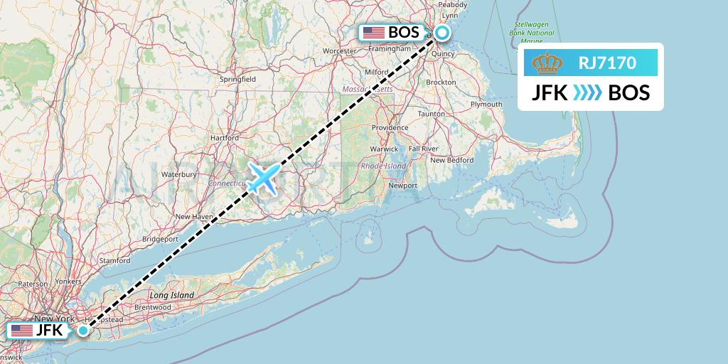 RJ7170 Royal Jordanian Flight Map: New York to Boston