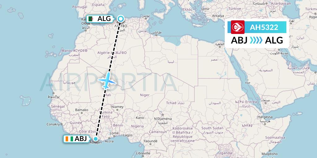 AH5322 Air Algerie Flight Map: Abidjan to Algiers