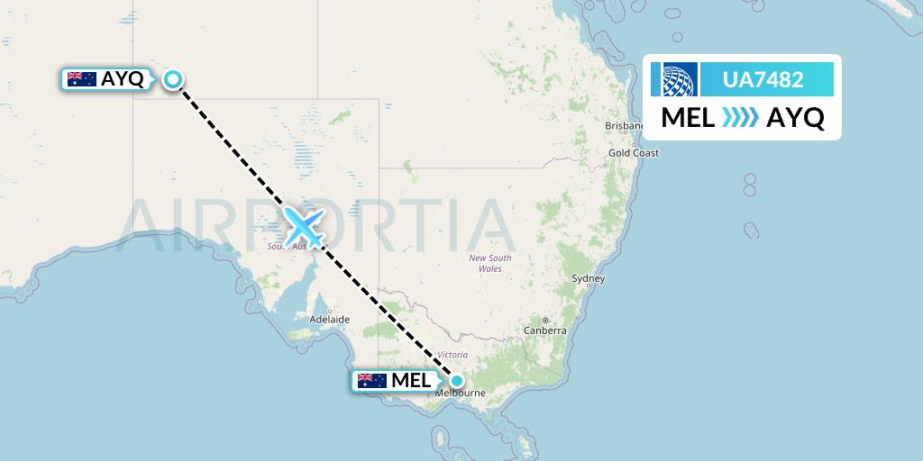 UA7482 United Airlines Flight Map: Melbourne to Ayers Rock