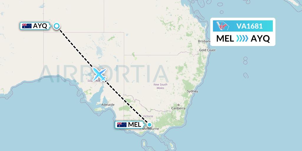 VA1681 Virgin Australia Flight Map: Melbourne to Ayers Rock