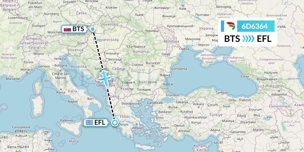 6D6364 Travel Service Slovakia Flight Map: Bratislava to Kefalonia