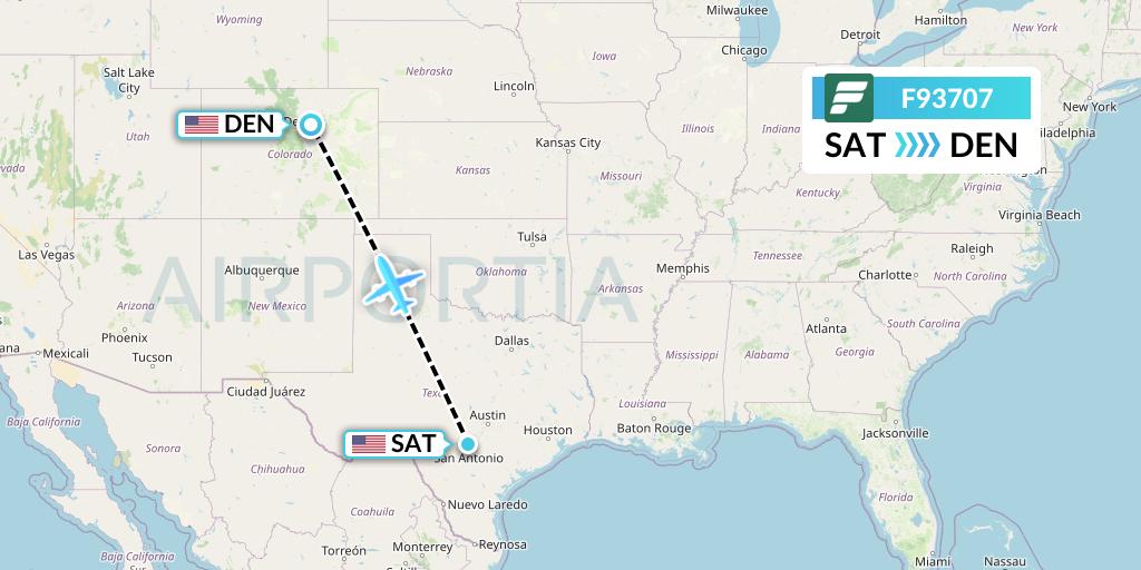 F93707 Frontier Airlines Flight Map: San Antonio to Denver