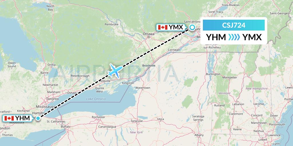 CSJ724 Castle Aviation Flight Map: Hamilton to Montreal