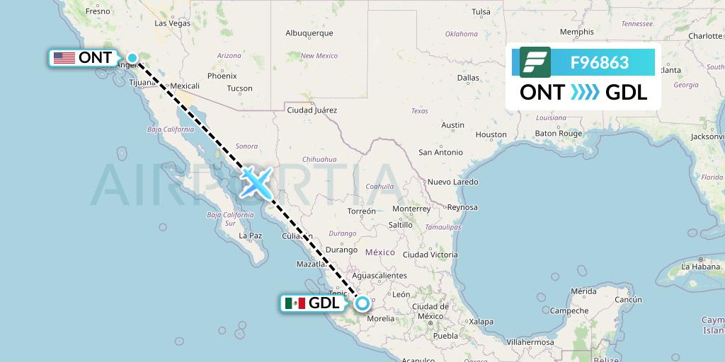 F96863 Frontier Airlines Flight Map: Ontario to Guadalajara