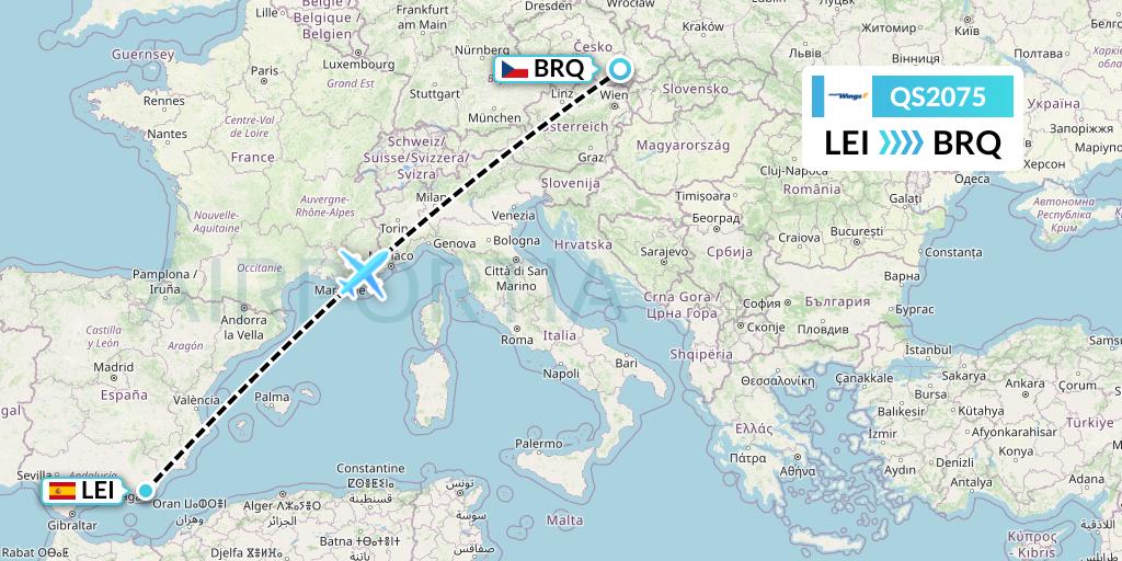 QS2075 Smartwings Flight Map: Almeria to Brno