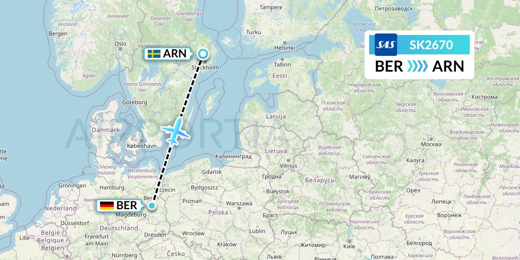 SK2670 SAS Flight Map: Berlin to Stockholm