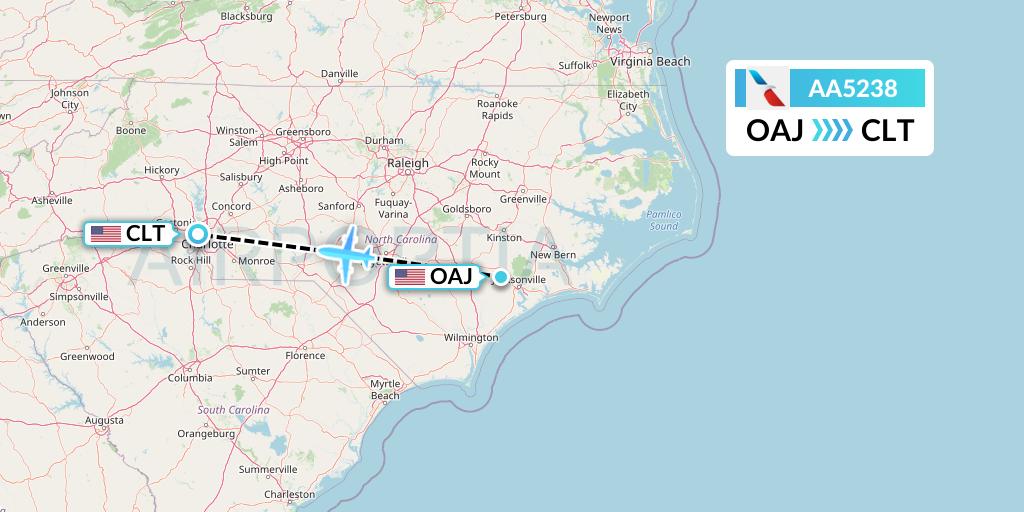AA5238 American Airlines Flight Map: Jacksonville to Charlotte
