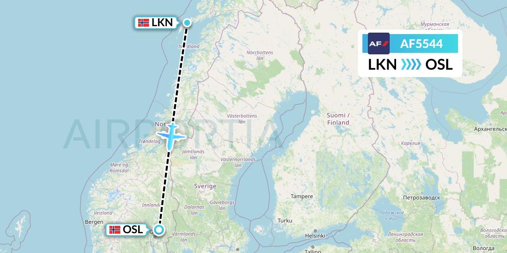 AF5544 Air France Flight Map: Leknes to Oslo