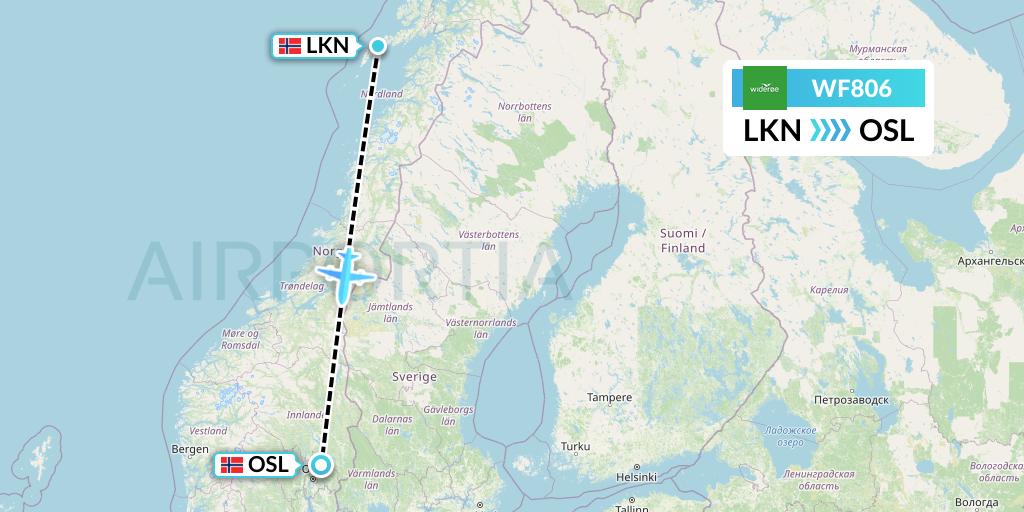 WF806 Wideroe Flight Map: Leknes to Oslo