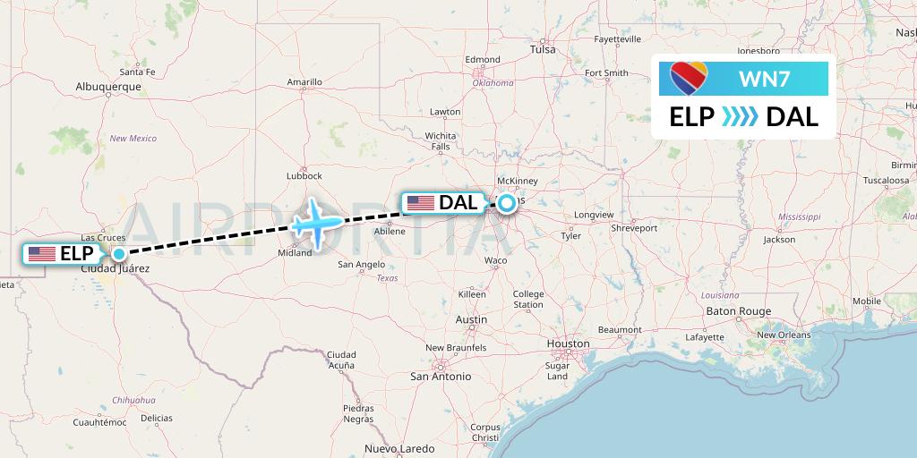 WN7 Southwest Airlines Flight Map: El Paso to Dallas