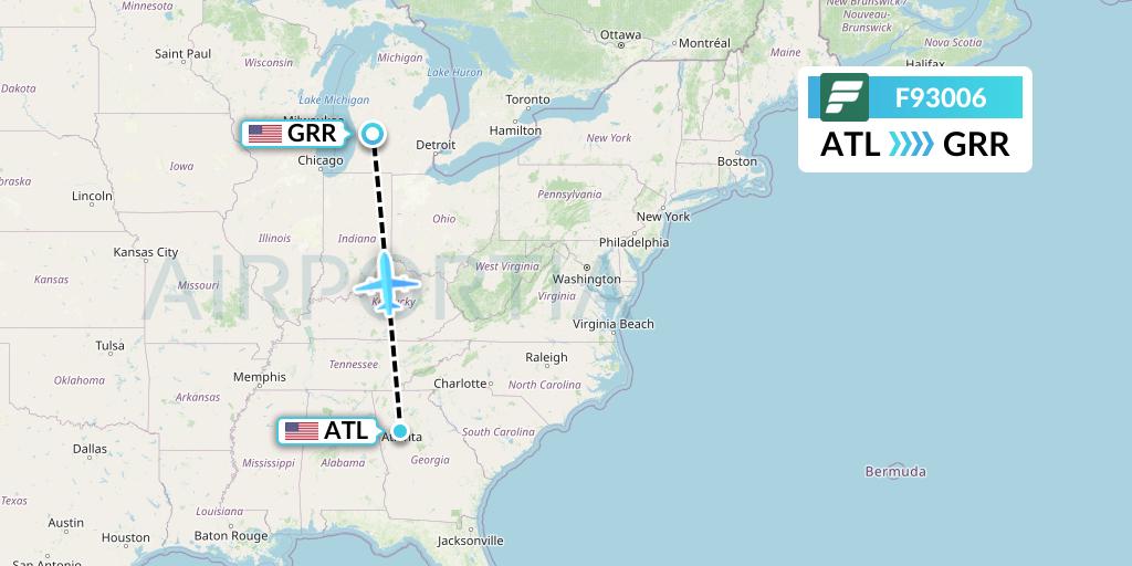F93006 Frontier Airlines Flight Map: Atlanta to Grand Rapids