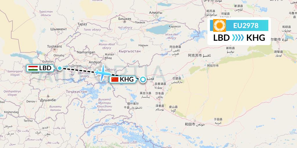 EU2978 Chengdu Airlines Flight Map: Khudzhand to Kashgar