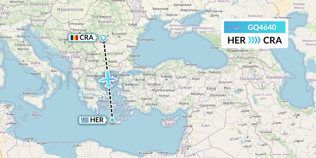 GQ4640 Sky Express (Greece) Flight Map: Heraklion to Craiova