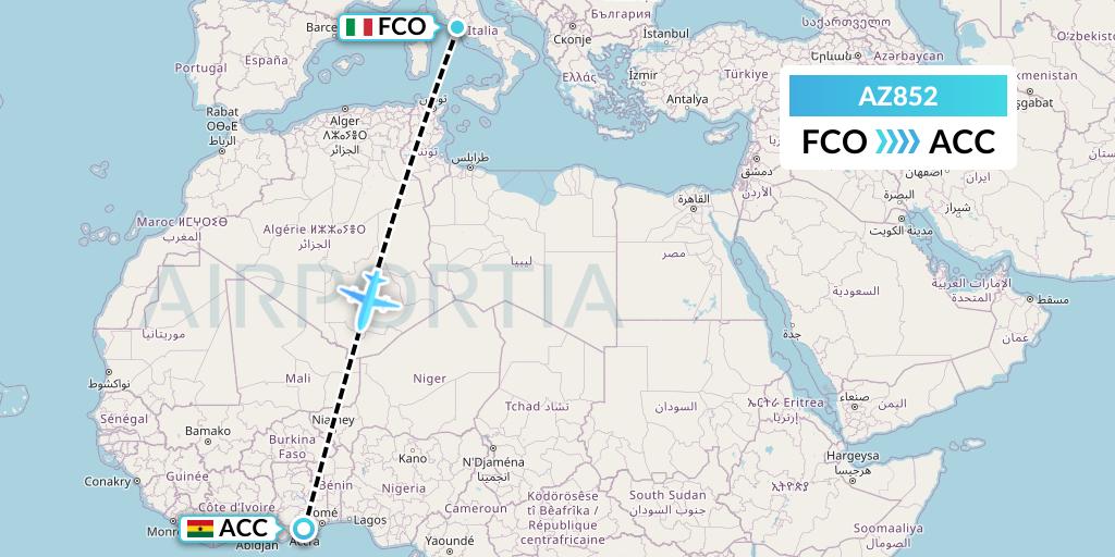 AZ852 ITA Airways Flight Map: Rome to Accra