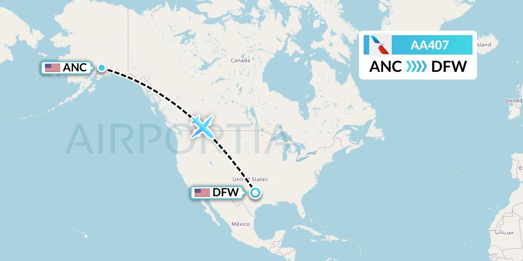 AA407 American Airlines Flight Map: Anchorage to Dallas